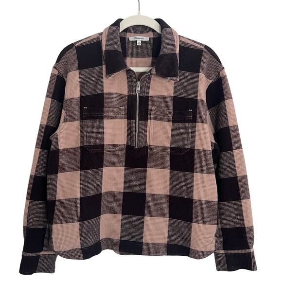 ♥️ Madewell Waffle Half Zip Popover Shirt Warm Sandstone Brown Pink Women Size M - Picture 4 of 7